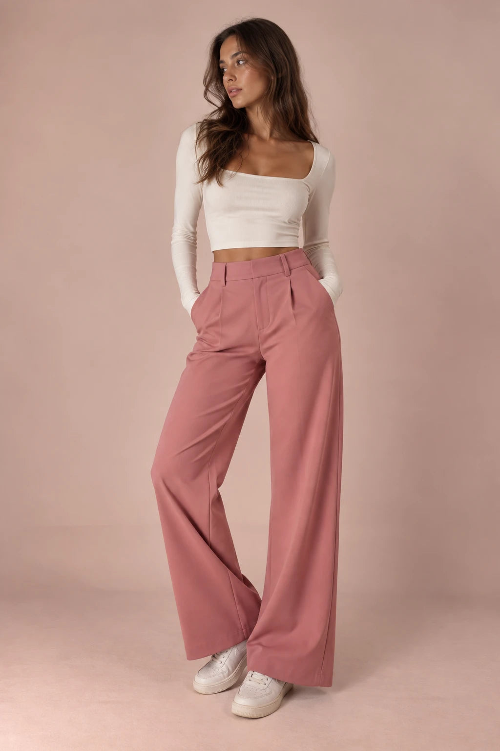 NOVYA high-waisted wide-leg pants – Pink
